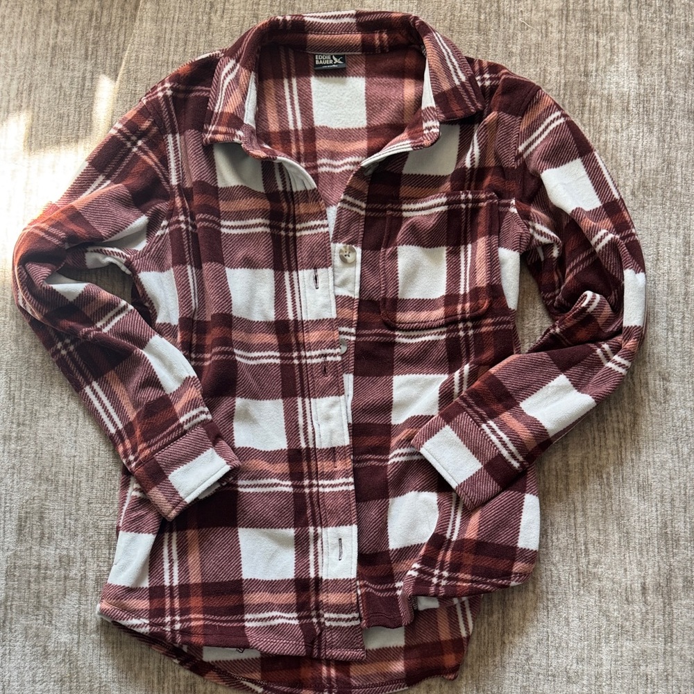 NWOT Eddie Bauer Plaid Shirt in Burgundy and White
